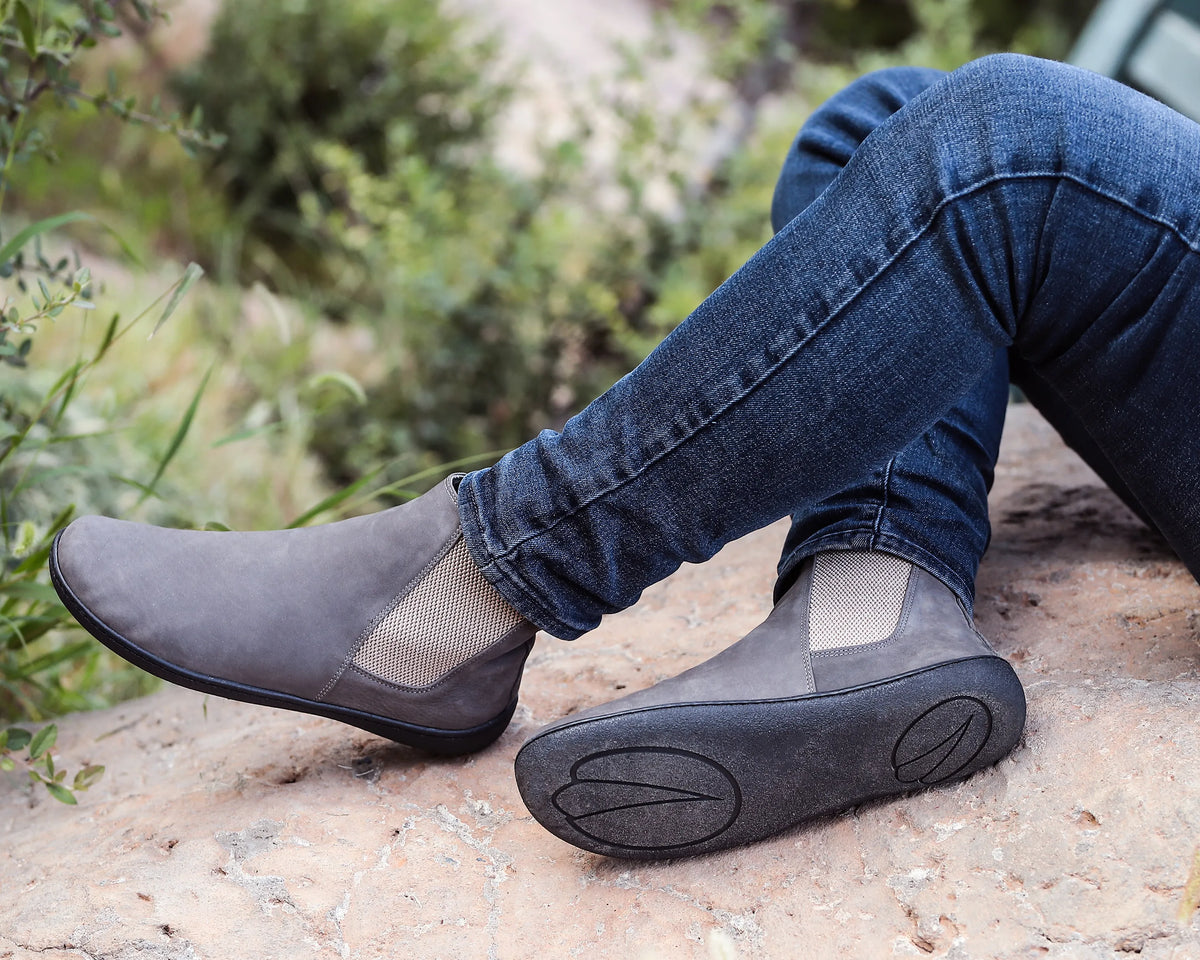 Nubuck Barefoot Chelsea Boots Shoes – 6mm Rubber Sole – Gray