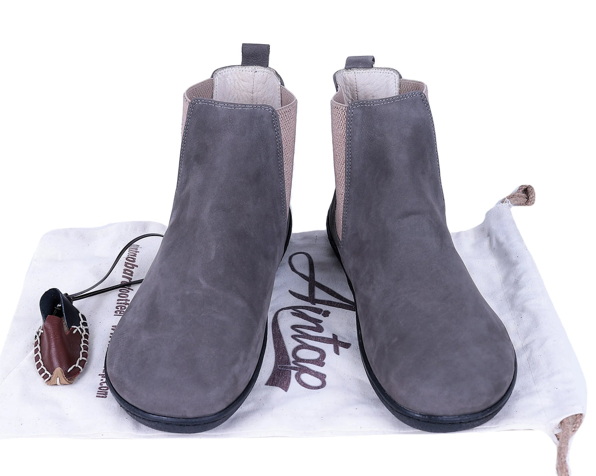 Nubuck Barefoot Chelsea Boots Shoes – 6mm Rubber Sole – Gray