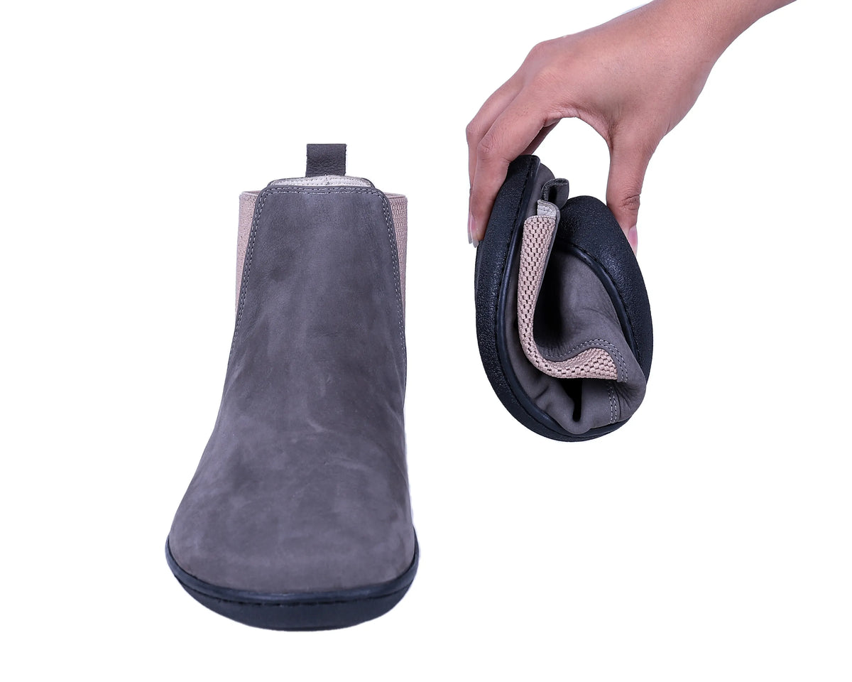 Nubuck Barefoot Chelsea Boots Shoes – 6mm Rubber Sole – Gray