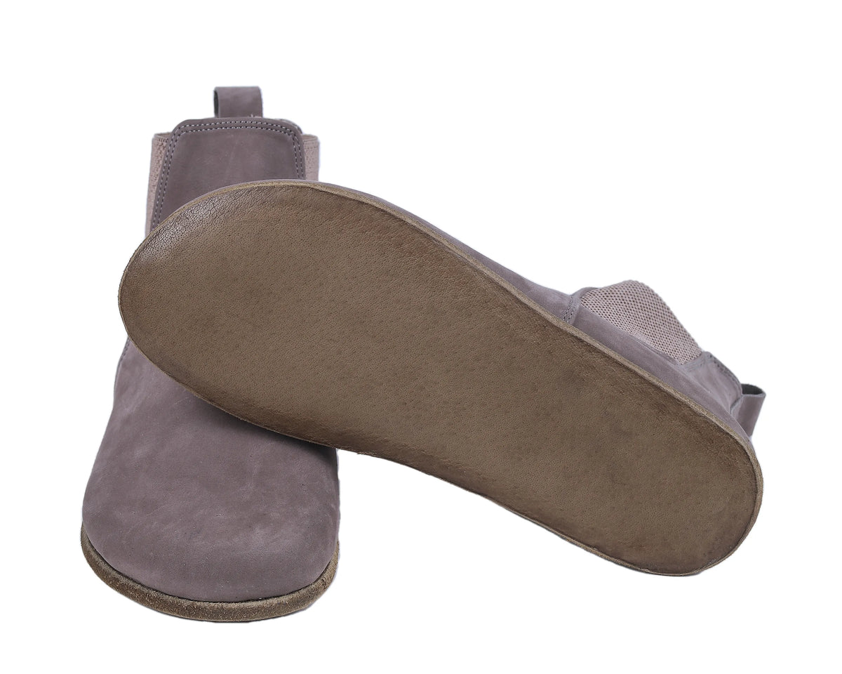 Nubuck Barefoot Chelsea Boots Shoes – Classic Sole — Leather Sole – Smoked