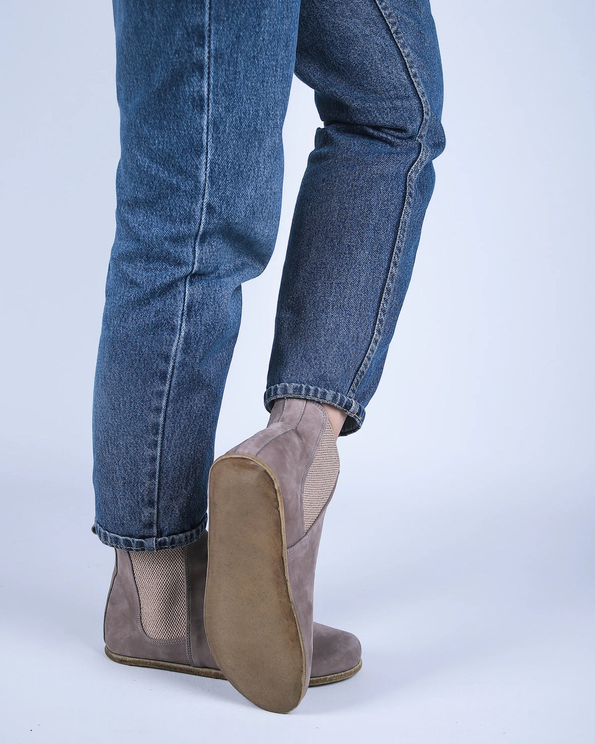 Nubuck Barefoot Chelsea Boots Shoes – Classic Sole — Leather Sole – Smoked