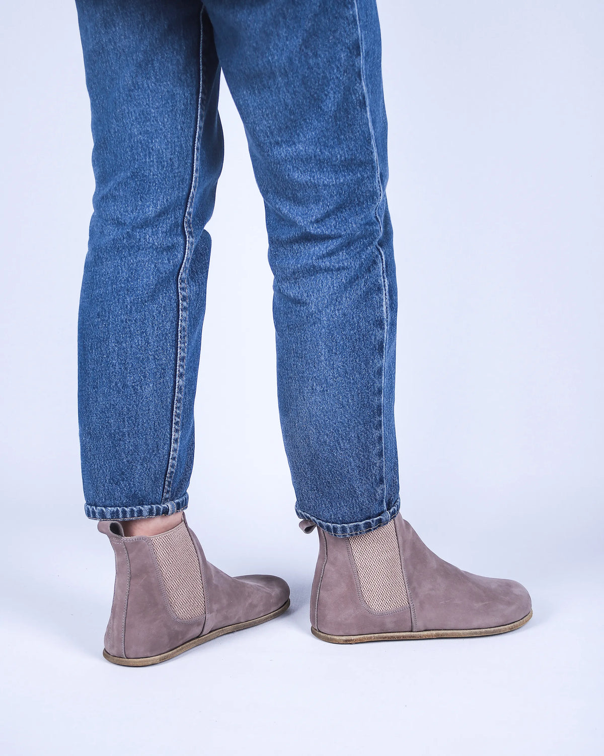Nubuck Barefoot Chelsea Boots Shoes – Classic Sole — Leather Sole – Smoked