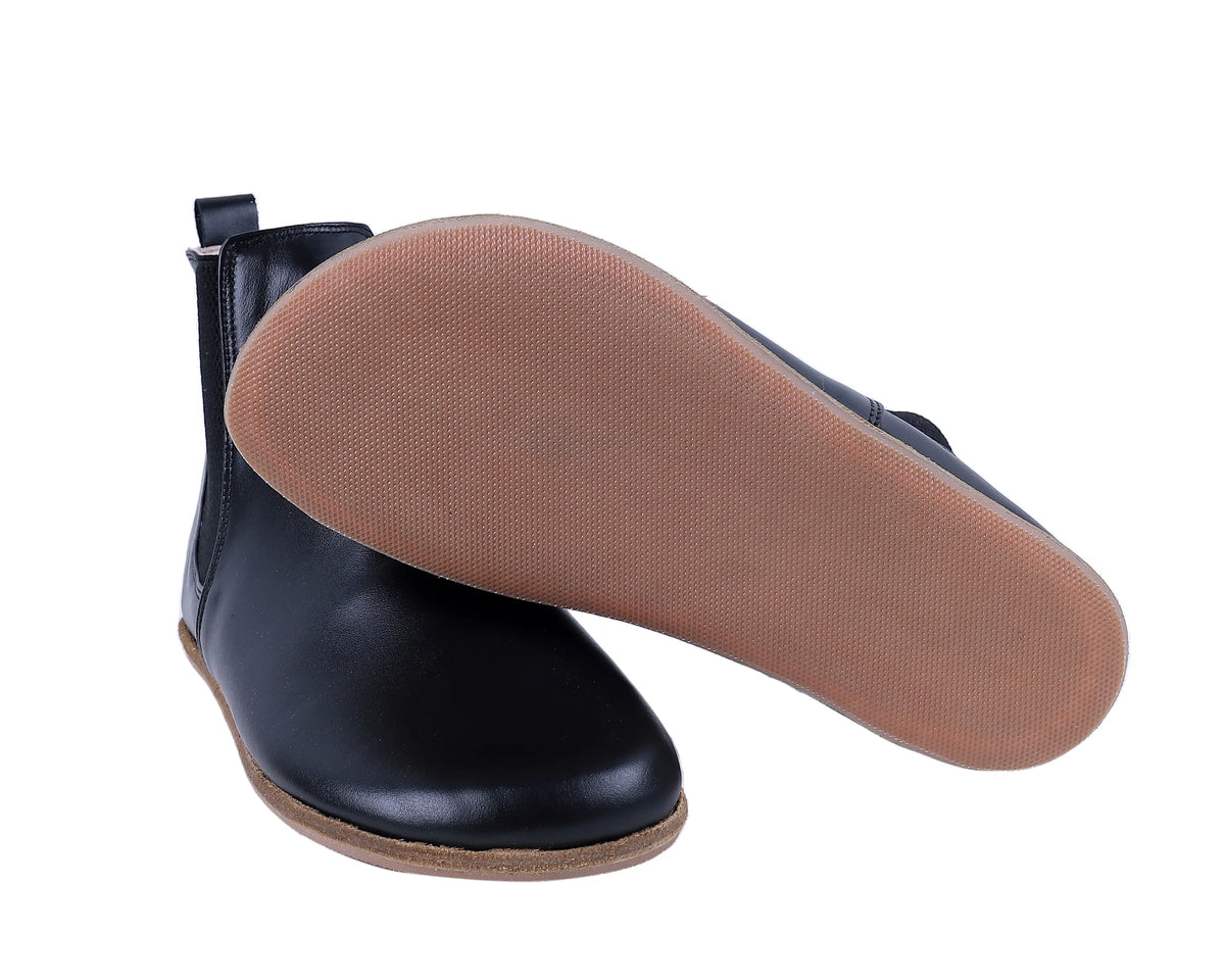 Smooth Barefoot Chelsea Boots Shoes – Classic Sole — Leather Sole – Black