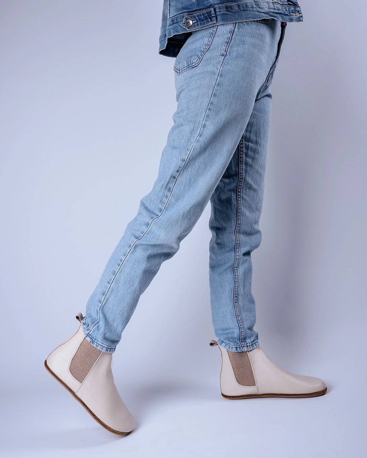 Smooth Barefoot Chelsea Boots Shoes – Classic Sole — Leather Sole – Cream