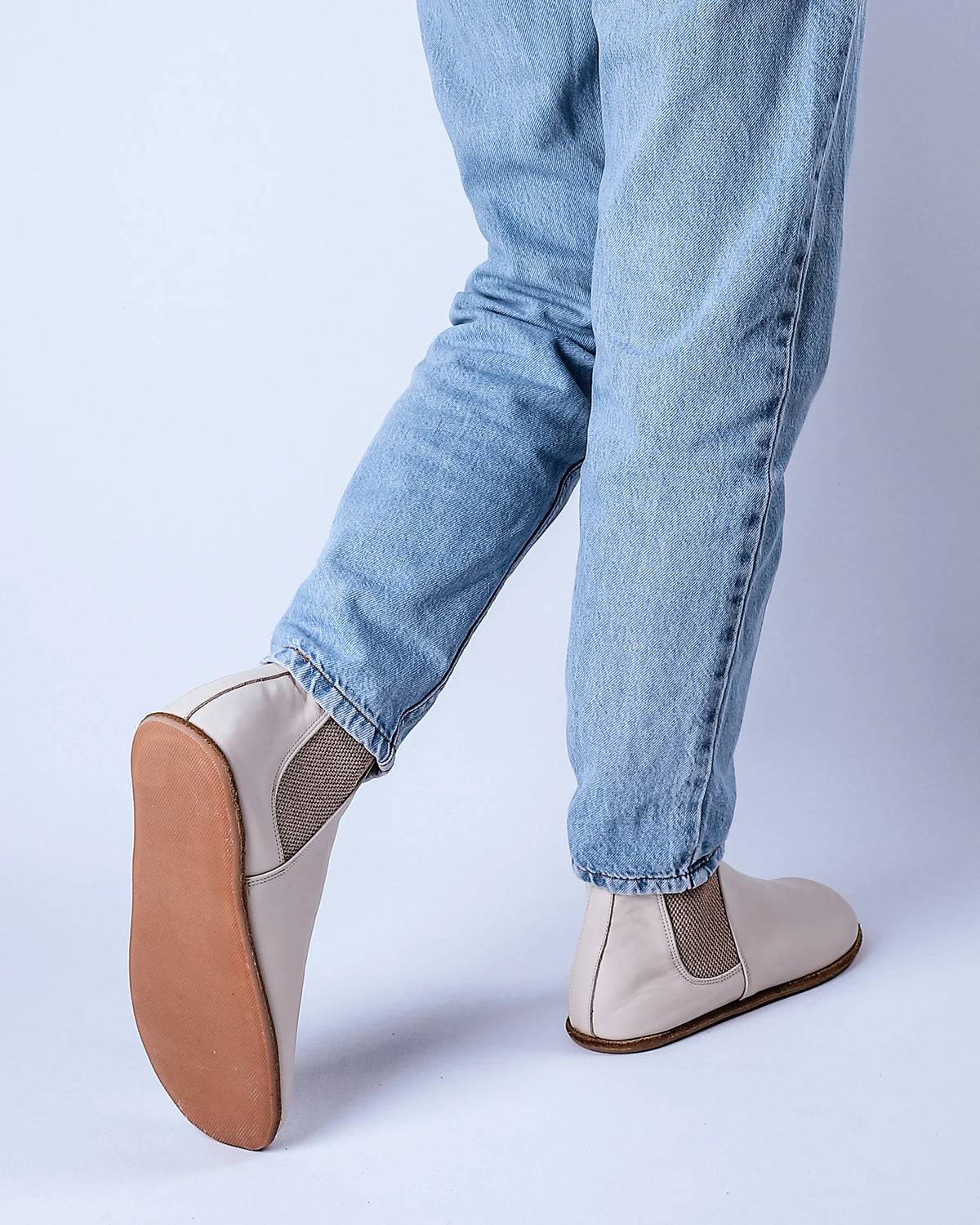 Smooth Barefoot Chelsea Boots Shoes – Classic Sole — Leather Sole – Cream