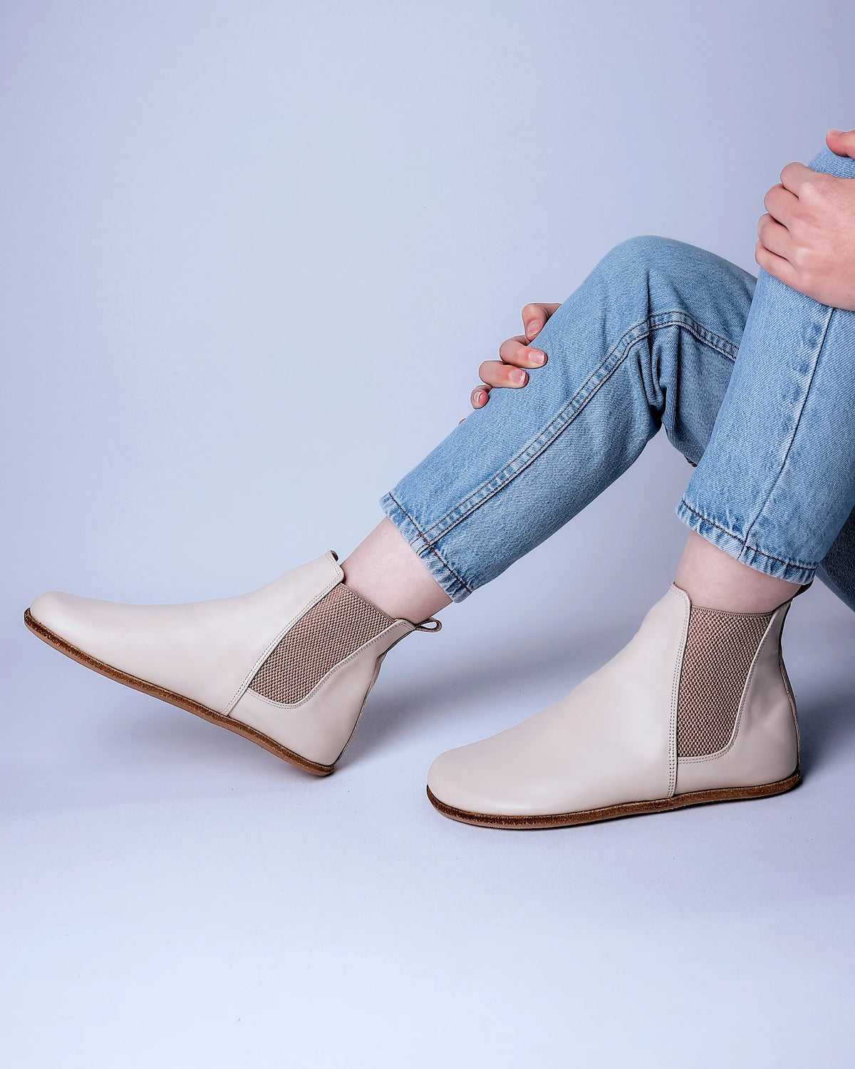 Smooth Barefoot Chelsea Boots Shoes – Classic Sole — Leather Sole – Cream