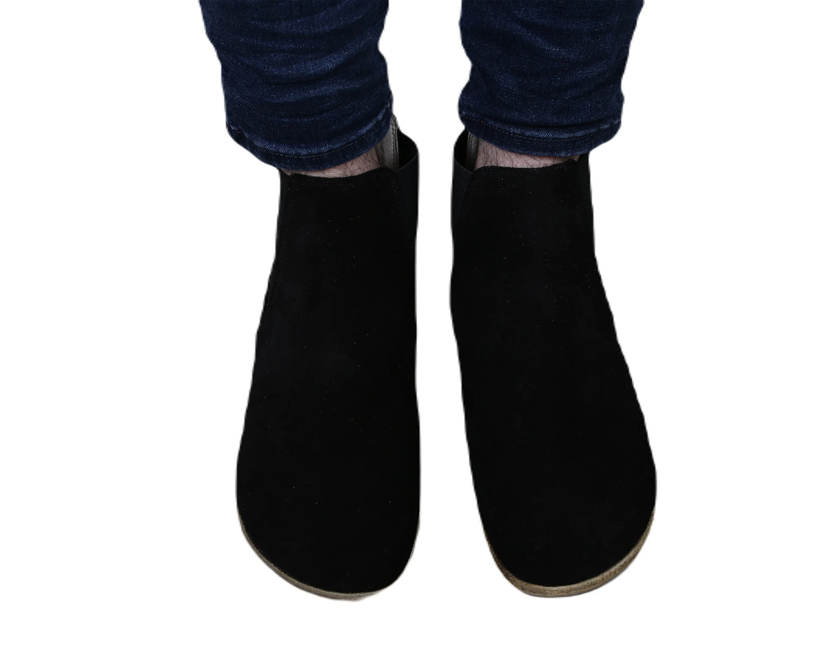 Suede Barefoot Chelsea Boots Shoes – Classic Sole — Leather Sole – Black