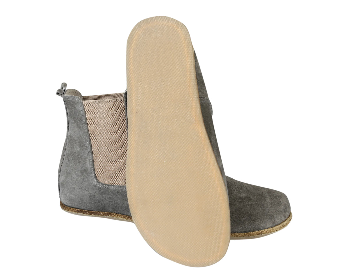 Suede Barefoot Chelsea Boots Shoes – Classic Sole — Leather Sole – Gray
