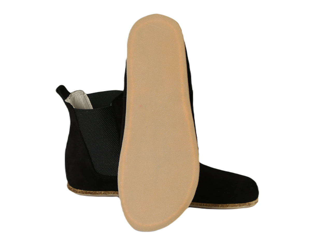 Suede Barefoot Chelsea Boots Shoes – Classic Sole — Leather Sole – Black
