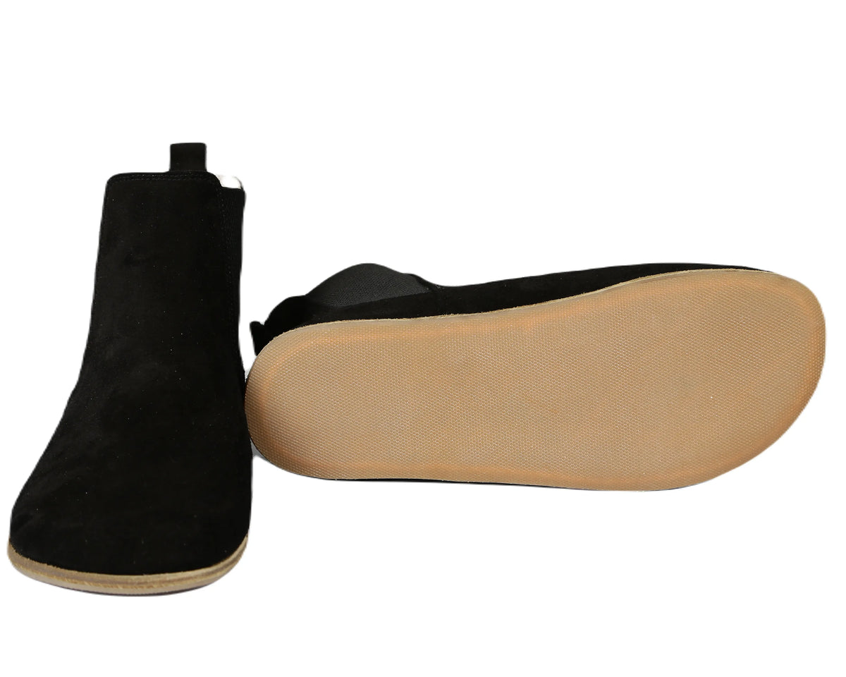 Suede Barefoot Chelsea Boots Shoes – Classic Sole — Leather Sole – Black
