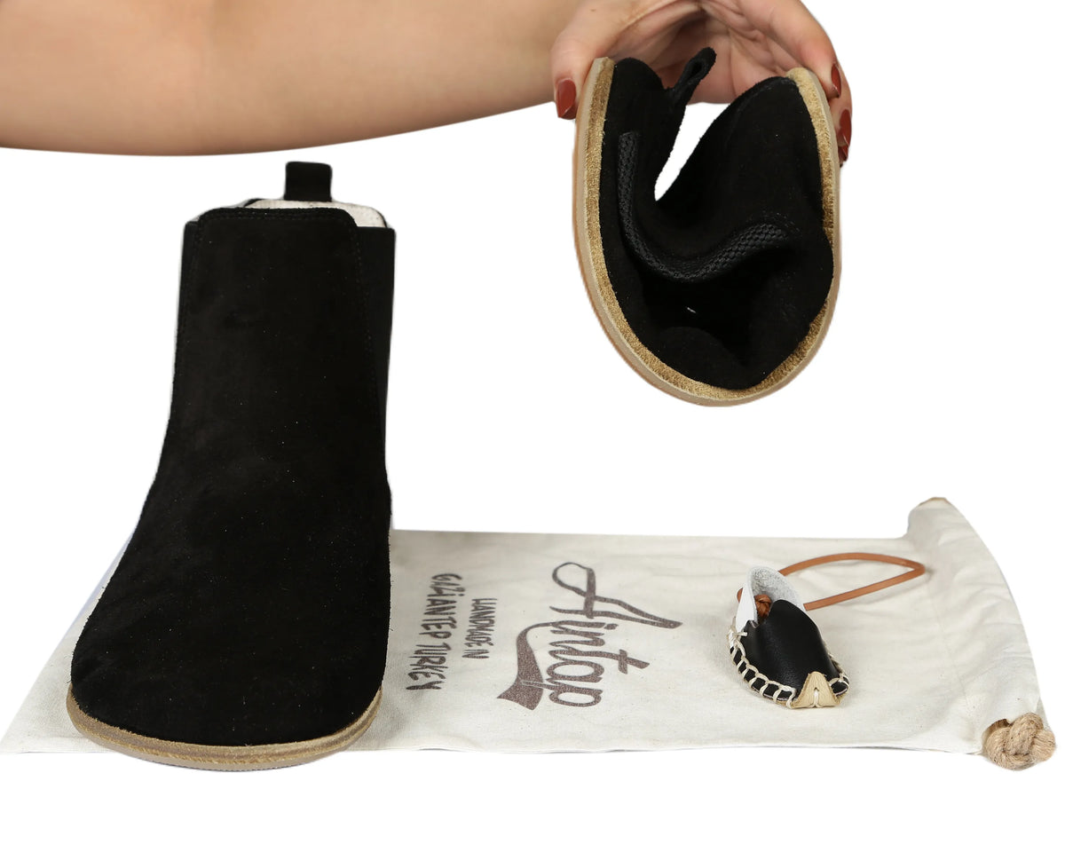 Suede Barefoot Chelsea Boots Shoes – Classic Sole — Leather Sole – Black