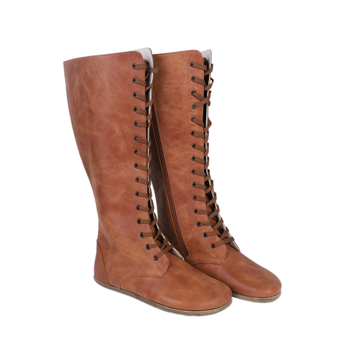 Crazy Barefoot Laces Knee Boots Shoes – Classic Sole — Leather Sole – Honey Camel