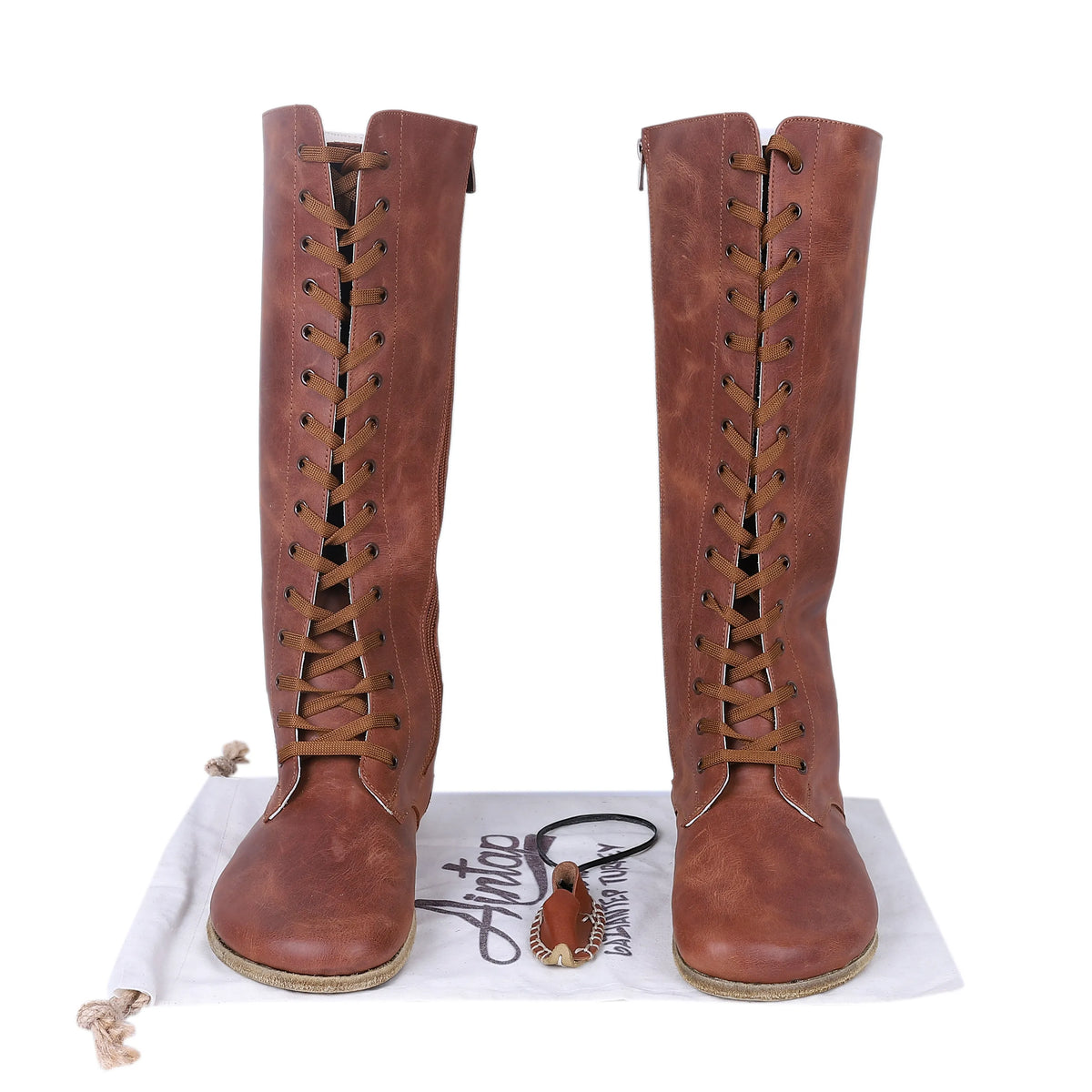 Crazy Barefoot Laces Knee Boots Shoes – Classic Sole — Leather Sole – Brown