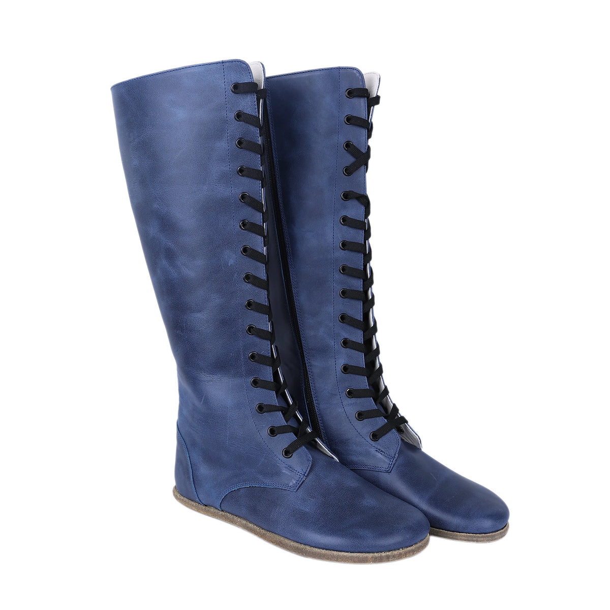 Crazy Barefoot Laces Knee Boots Shoes – Classic Sole — Leather Sole – Navy Blue