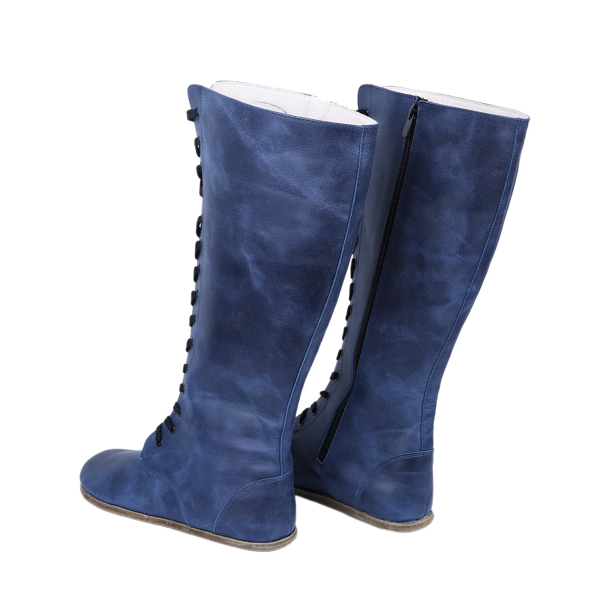 Crazy Barefoot Laces Knee Boots Shoes – Classic Sole — Leather Sole – Navy Blue
