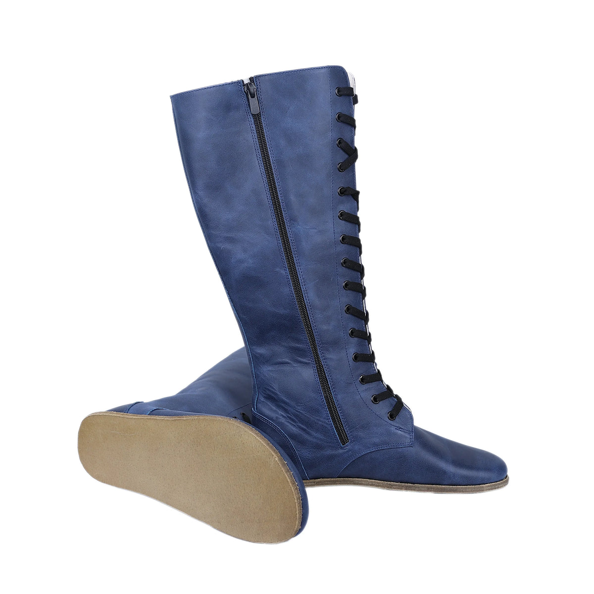 Crazy Barefoot Laces Knee Boots Shoes – Classic Sole — Leather Sole – Navy Blue