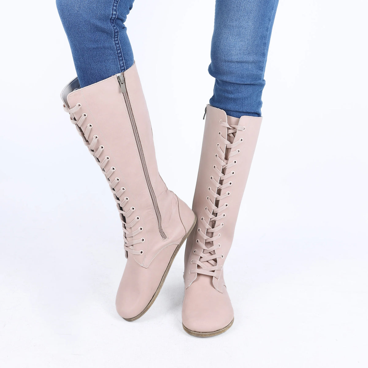 Crazy Barefoot Laces Knee Boots Shoes – Classic Sole — Leather Sole – Undyed Crust