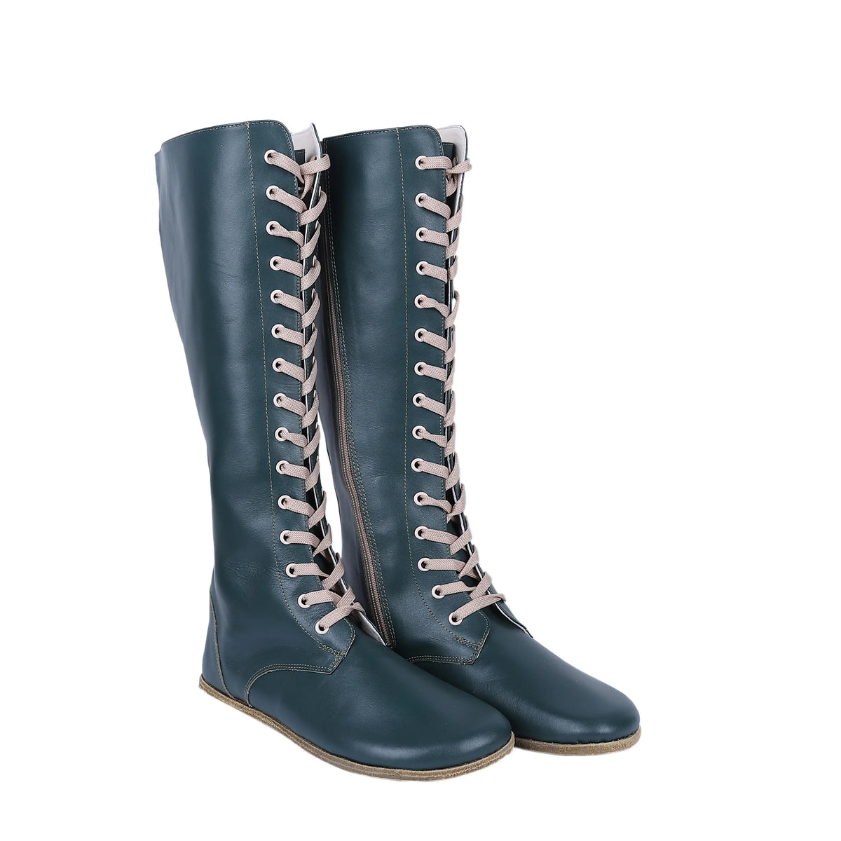 Smooth Barefoot Laces Knee Boots Shoes – Classic Sole — Leather Sole – Green