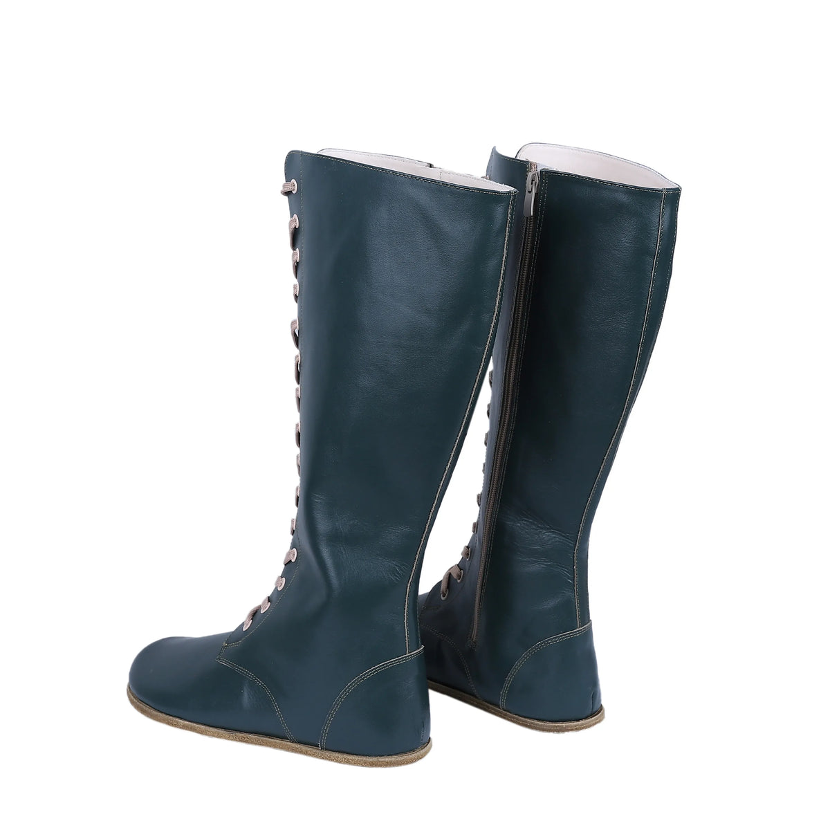 Smooth Barefoot Laces Knee Boots Shoes – Classic Sole — Leather Sole – Green