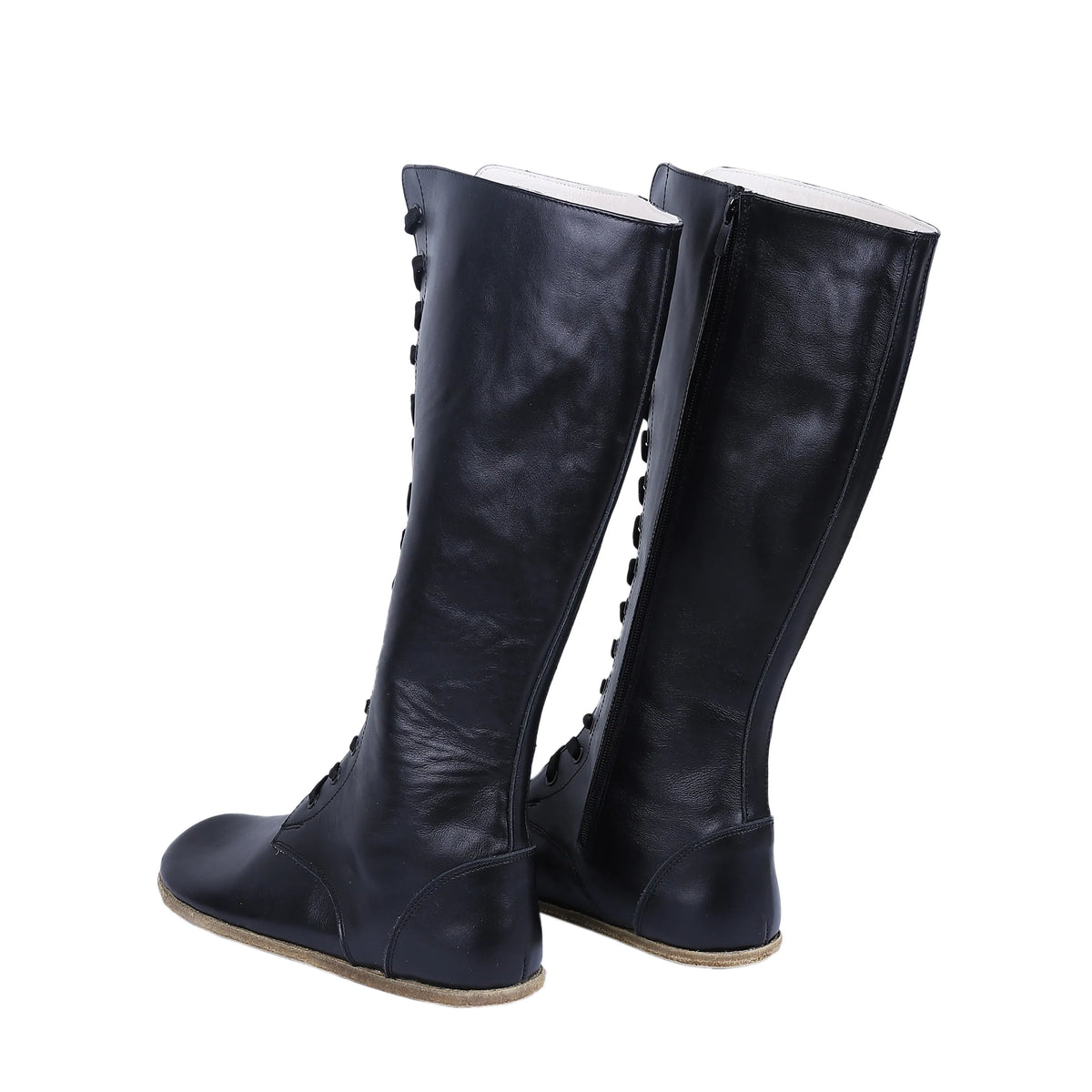 Smooth Barefoot Laces Knee Boots Shoes – Classic Sole — Leather Sole – Black