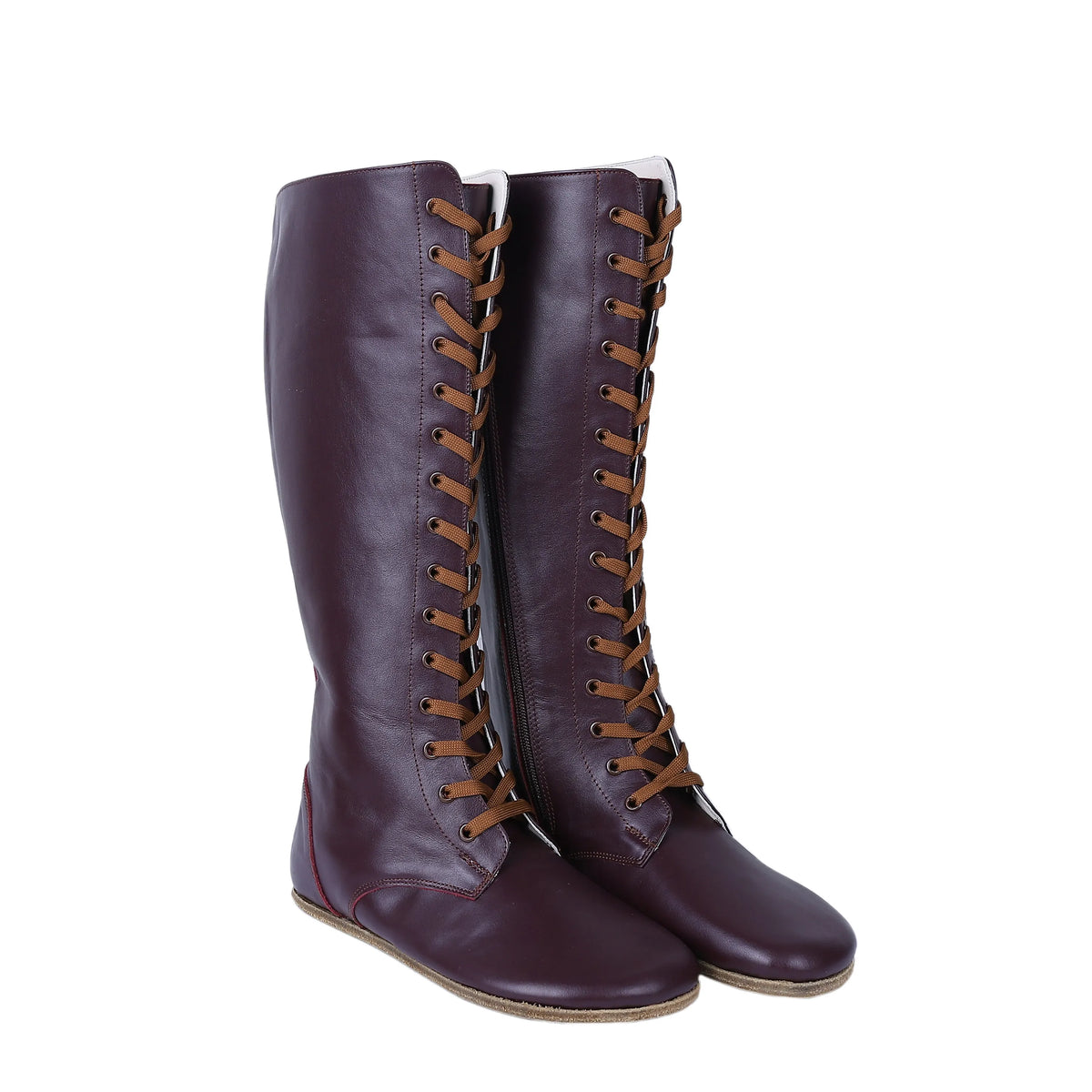 Smooth Barefoot Laces Knee Boots Shoes – Classic Sole — Leather Sole – Burgundy