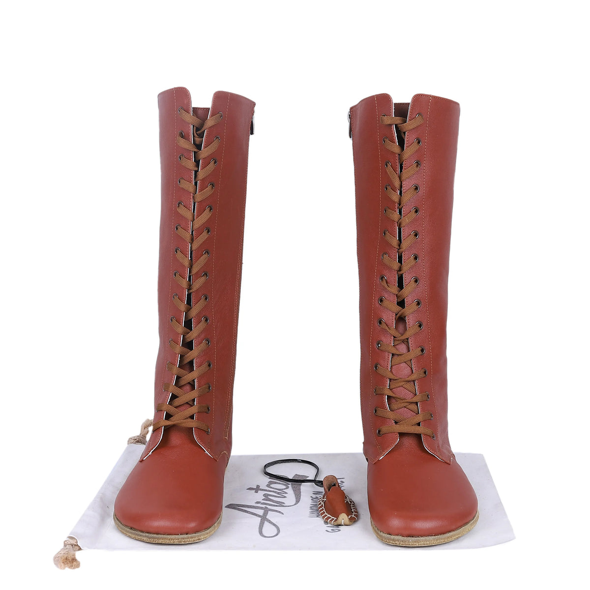 Smooth Barefoot Laces Knee Boots Shoes – Classic Sole — Leather Sole – Brown