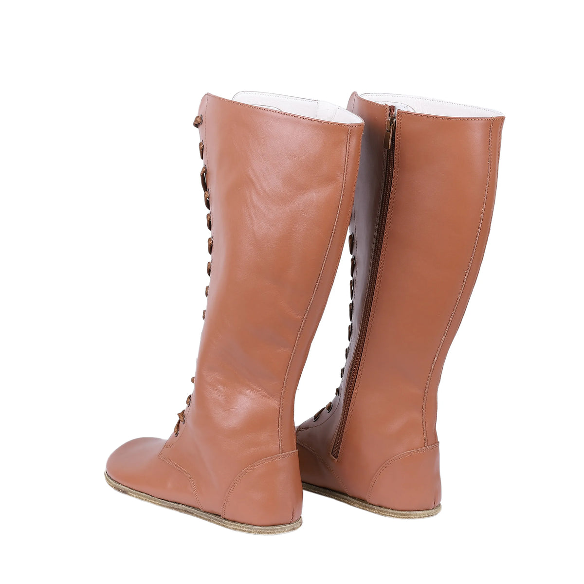 Smooth Barefoot Laces Knee Boots Shoes – Classic Sole — Leather Sole – Tan