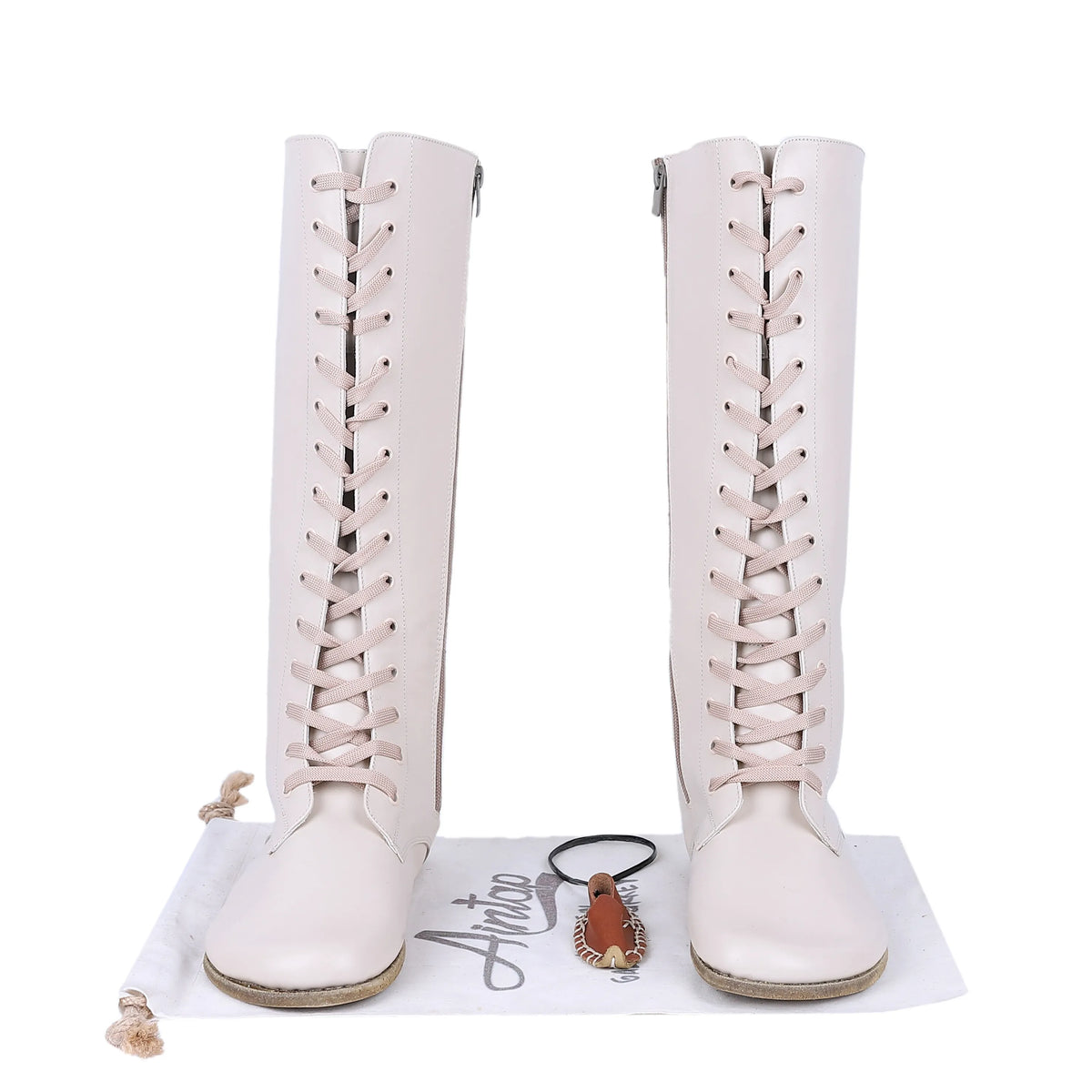 Smooth Barefoot Laces Knee Boots Shoes – Classic Sole — Leather Sole – Cream