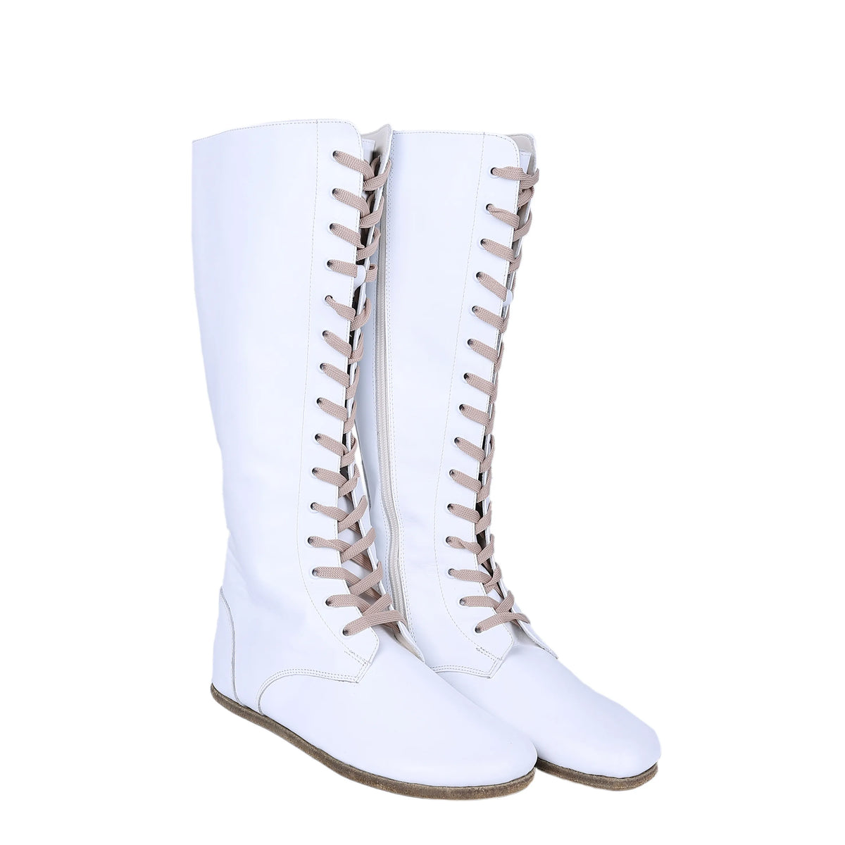 Smooth Barefoot Laces Knee Boots Shoes – Classic Sole — Leather Sole – White