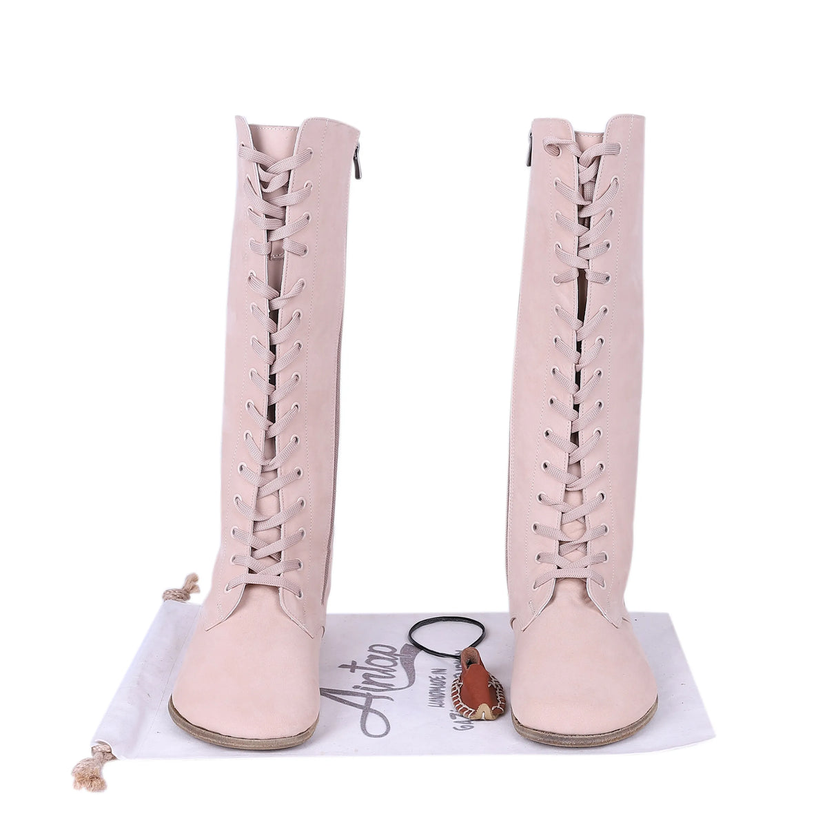 Nubuck Barefoot Laces Knee Boots Shoes – Classic Sole — Leather Sole – Cream