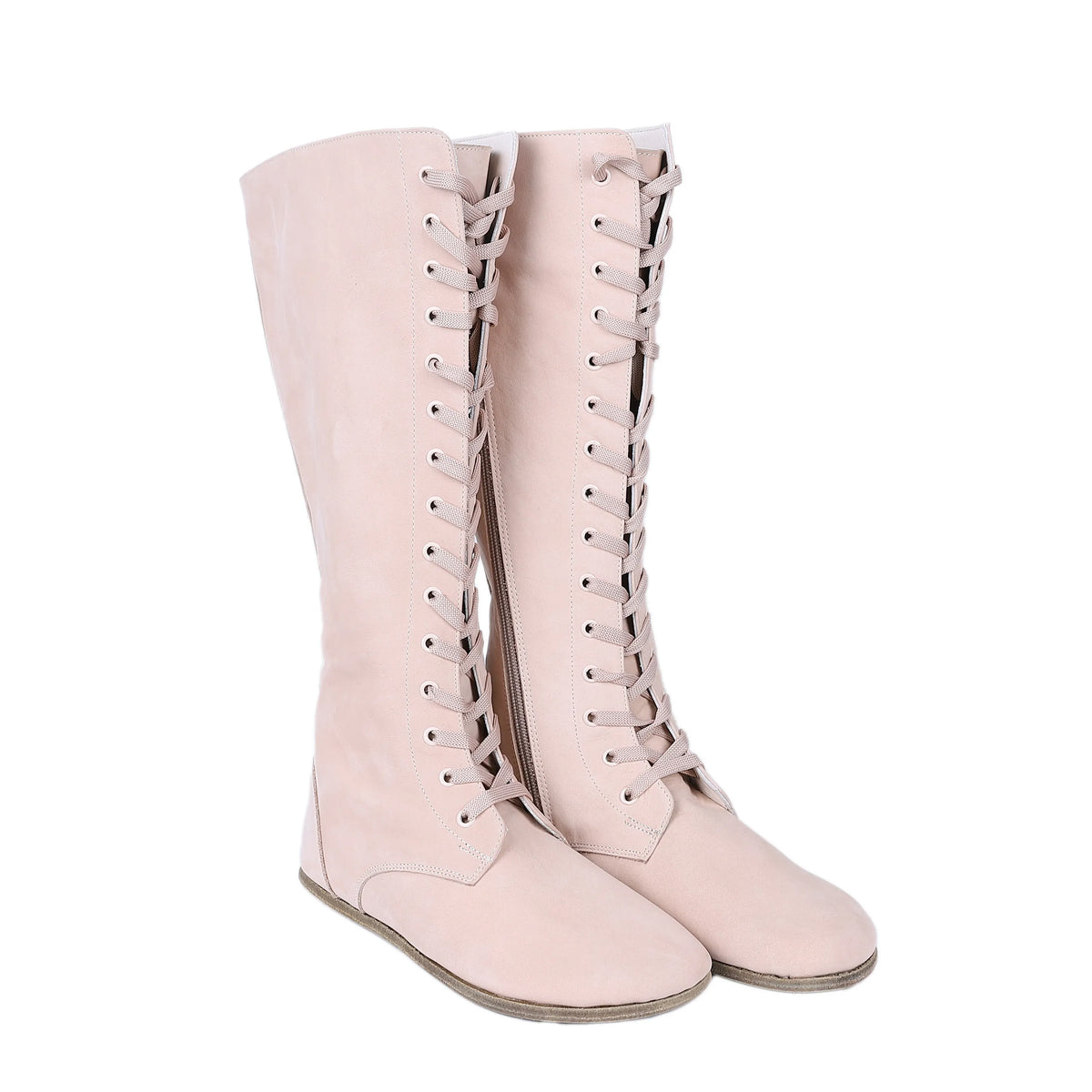 Nubuck Barefoot Laces Knee Boots Shoes – Classic Sole — Leather Sole – Cream