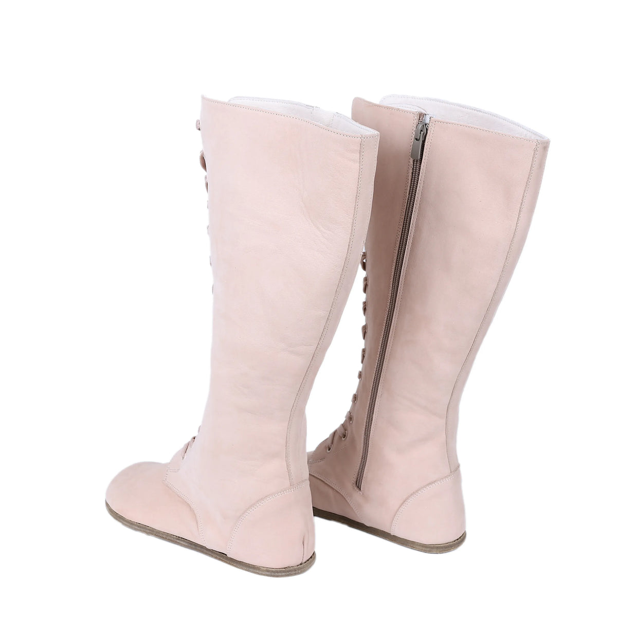 Nubuck Barefoot Laces Knee Boots Shoes – Classic Sole — Leather Sole – Cream