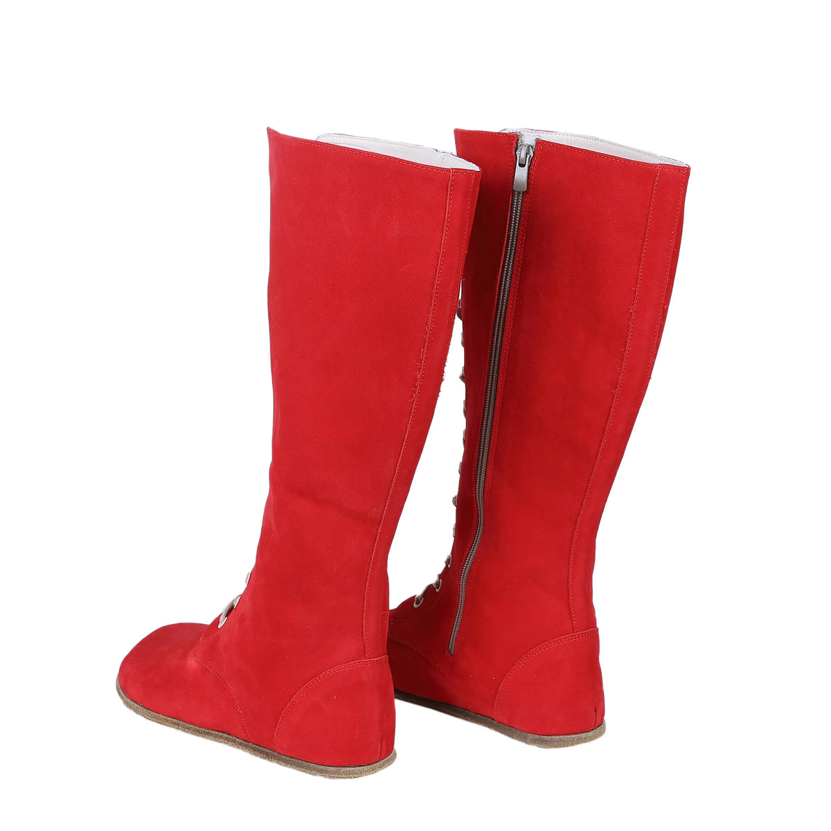 Nubuck Barefoot Laces Knee Boots Shoes – Classic Sole — Leather Sole – Red