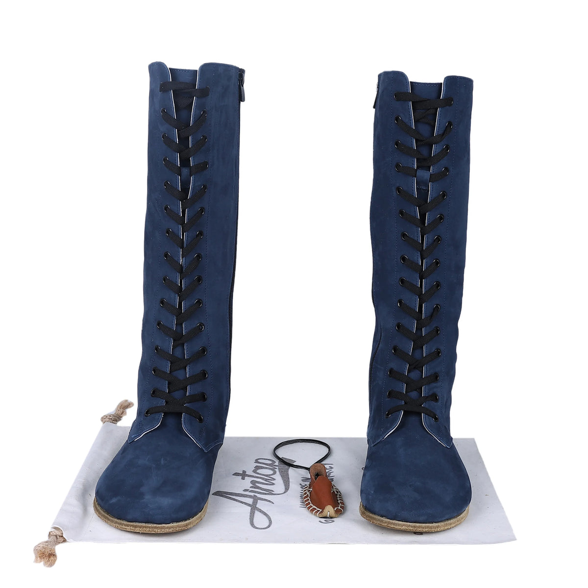 Nubuck Barefoot Laces Knee Boots Shoes – Classic Sole — Leather Sole – Jeans