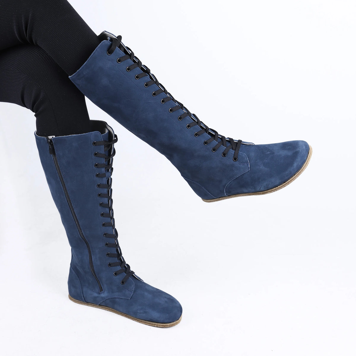 Nubuck Barefoot Laces Knee Boots Shoes – Classic Sole — Leather Sole – Jeans
