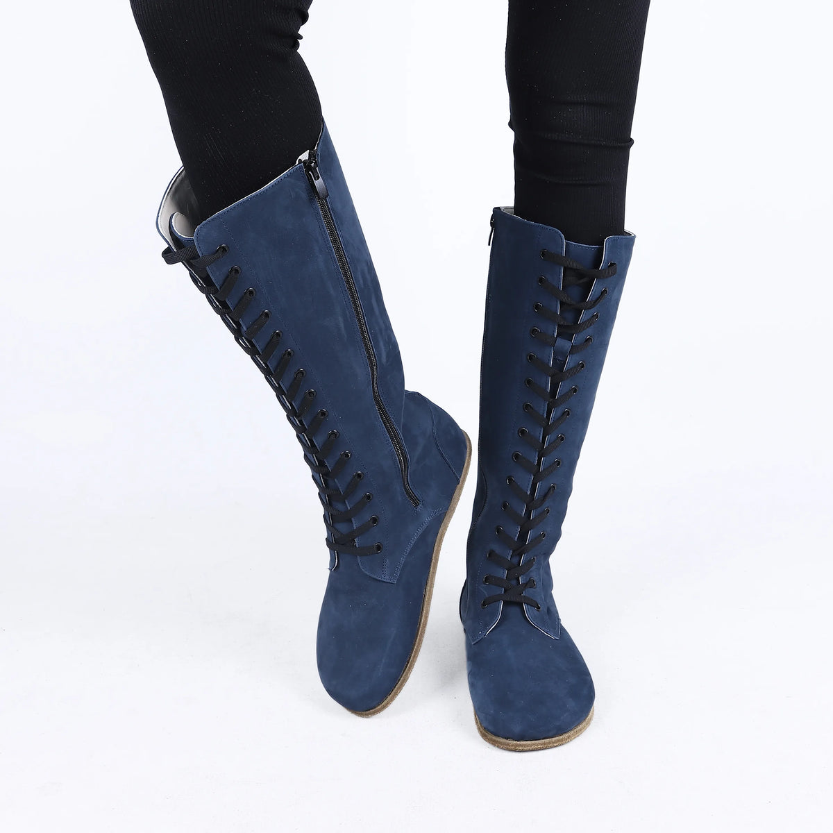 Nubuck Barefoot Laces Knee Boots Shoes – Classic Sole — Leather Sole – Jeans