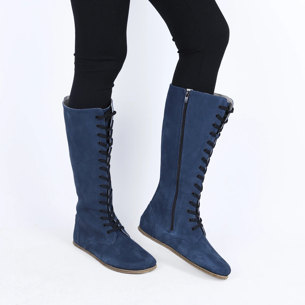 Nubuck Barefoot Laces Knee Boots Shoes – Classic Sole — Leather Sole – Jeans