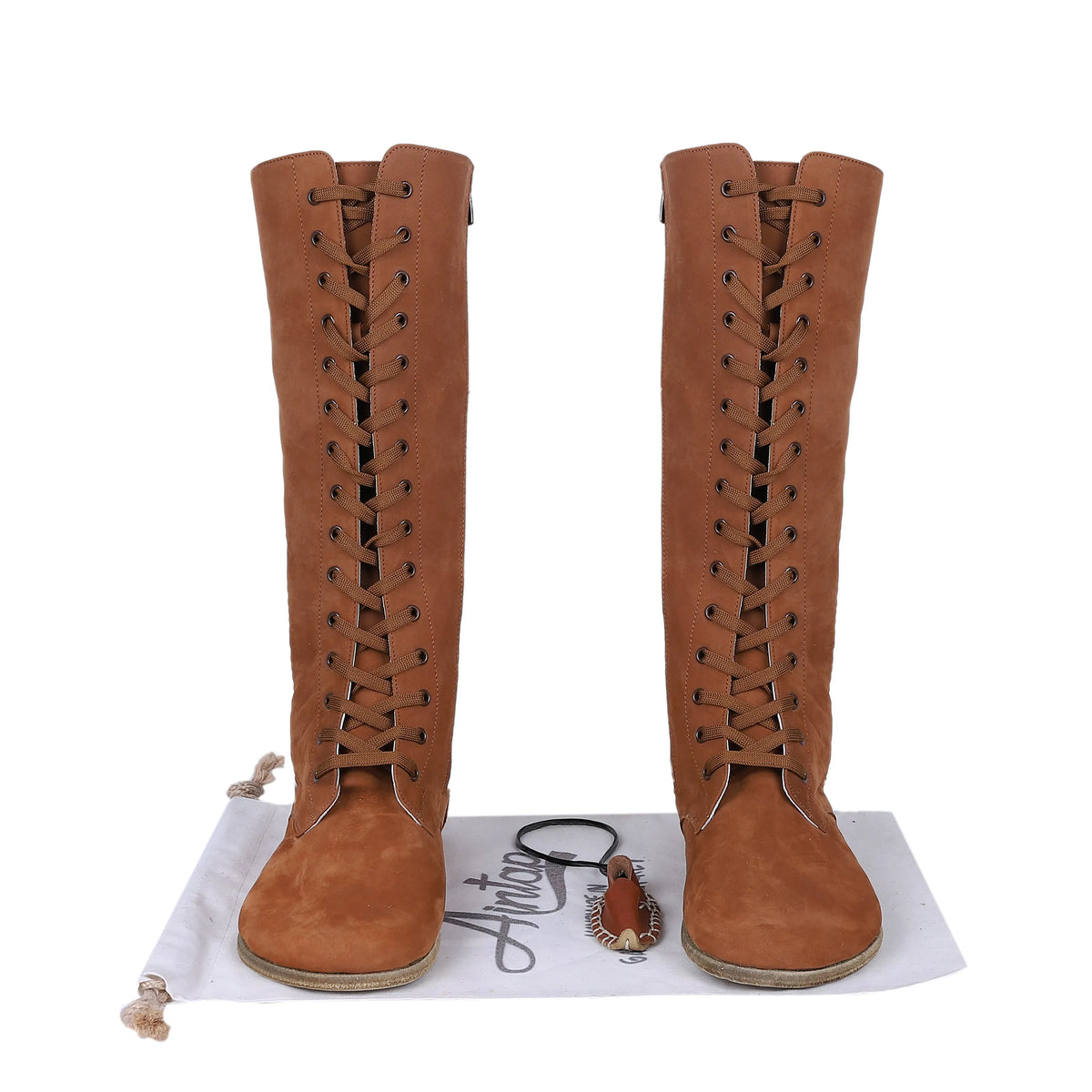 Nubuck Barefoot Laces Knee Boots Shoes – Classic Sole — Leather Sole – Tan