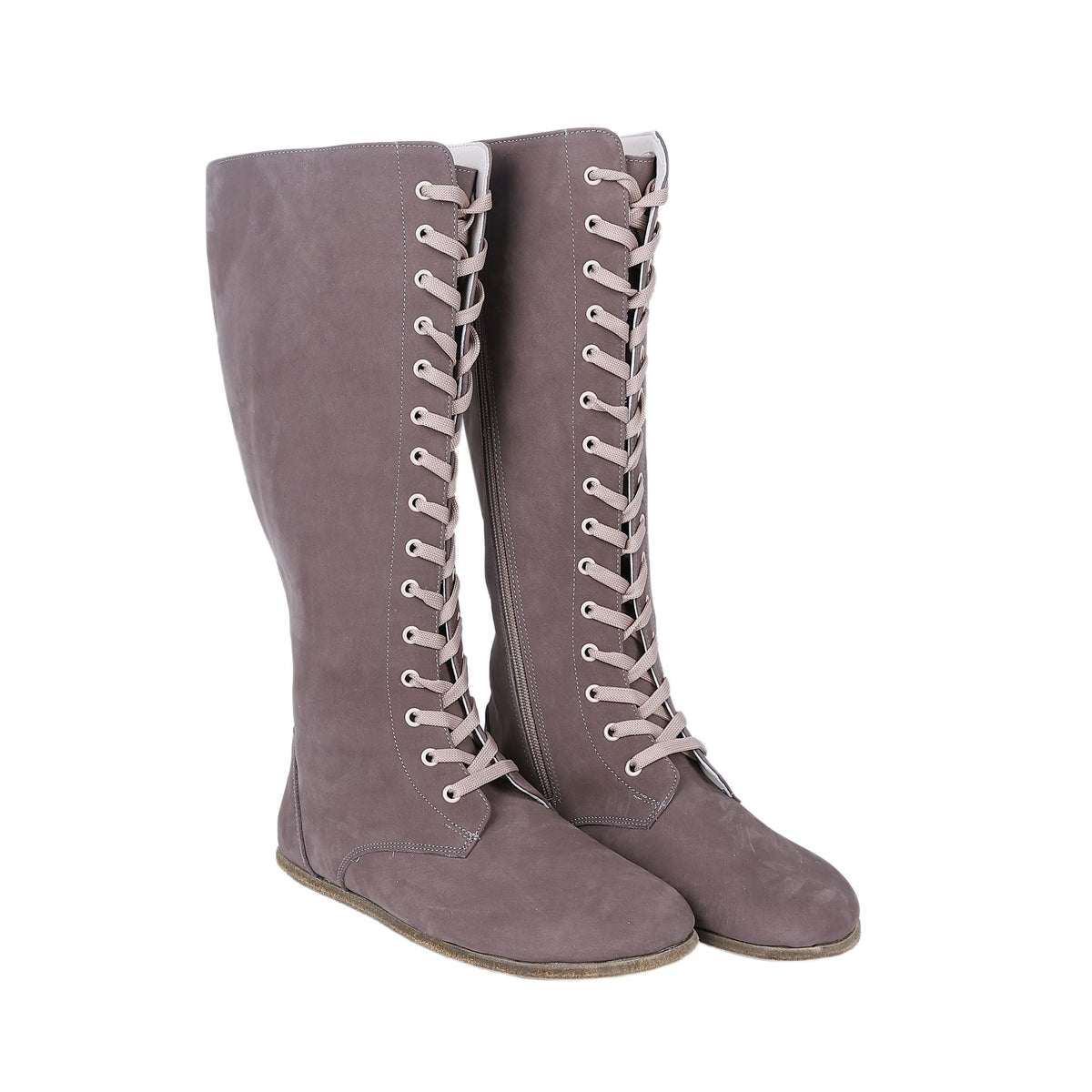Nubuck Barefoot Laces Knee Boots Shoes – Classic Sole — Leather Sole – Smoked