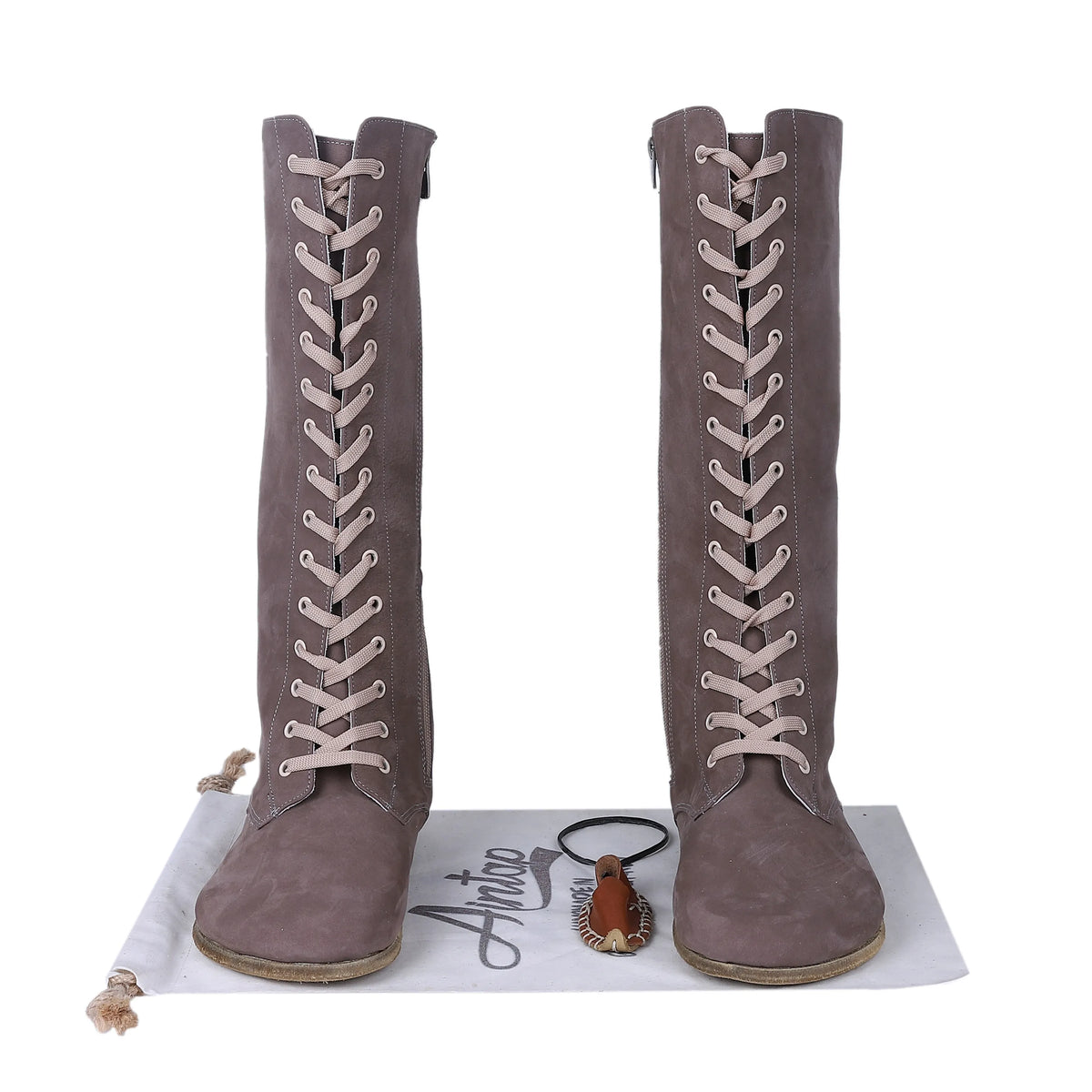 Nubuck Barefoot Laces Knee Boots Shoes – Classic Sole — Leather Sole – Smoked