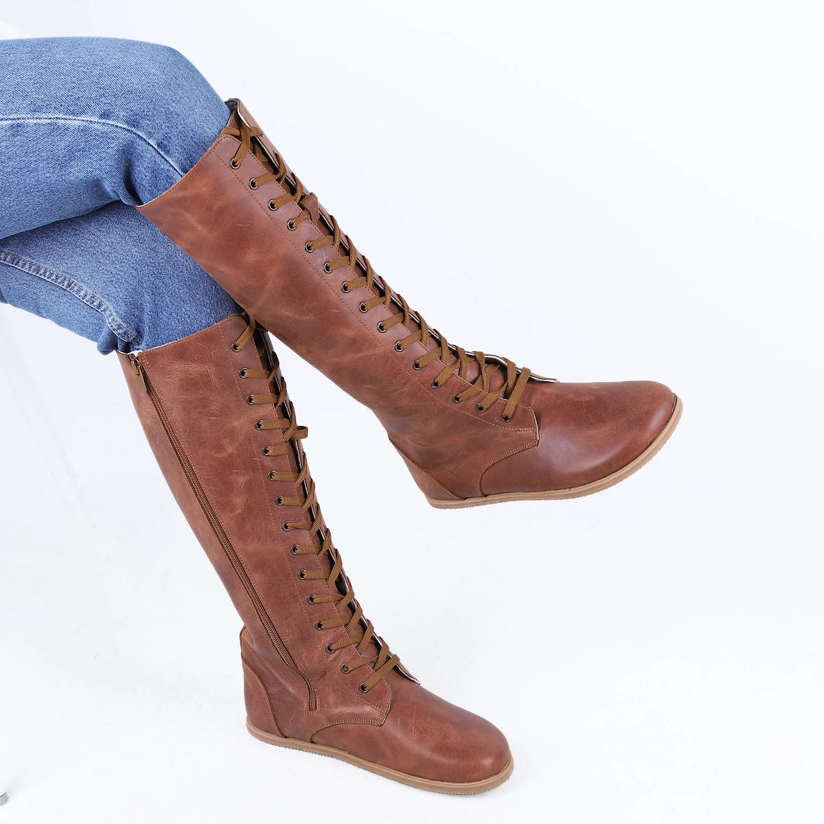 Crazy Barefoot Lace Knee Boots  Shoes – Eva Outsole – Brown