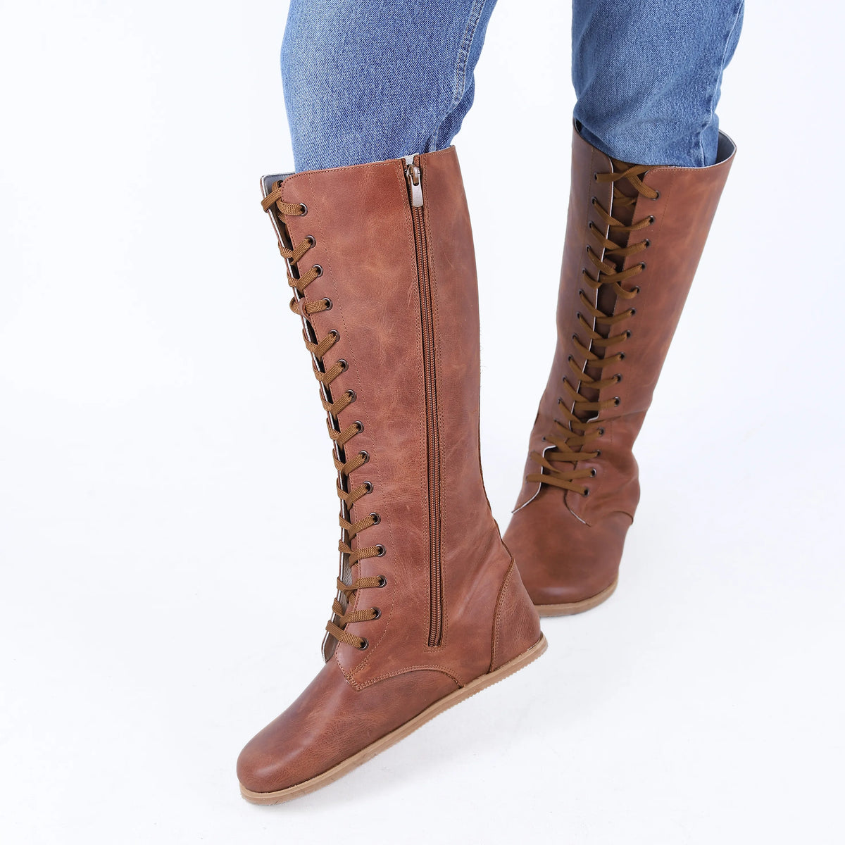 Crazy Barefoot Lace Knee Boots  Shoes – Eva Outsole – Brown
