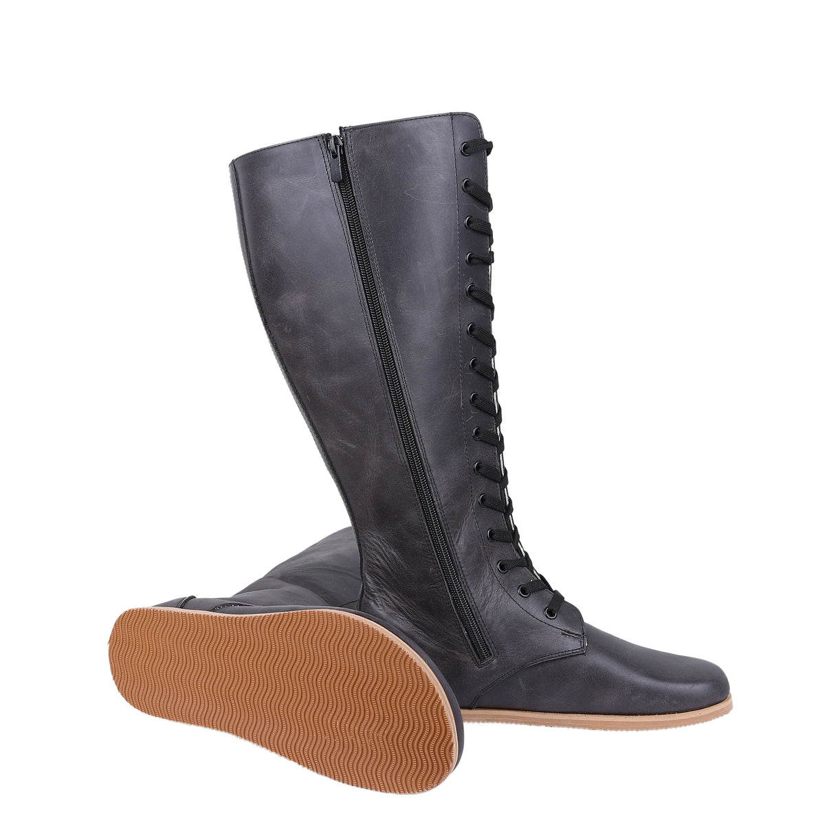 Crazy Barefoot Lace Knee Boots  Shoes – Eva Outsole – Black