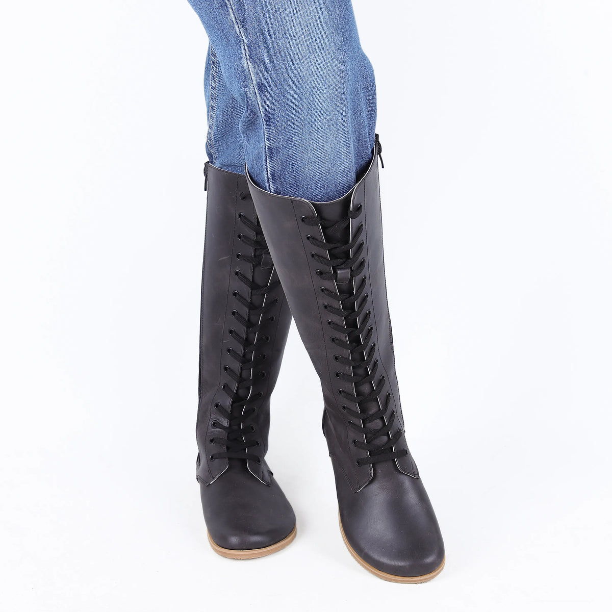 Crazy Barefoot Lace Knee Boots  Shoes – Eva Outsole – Black