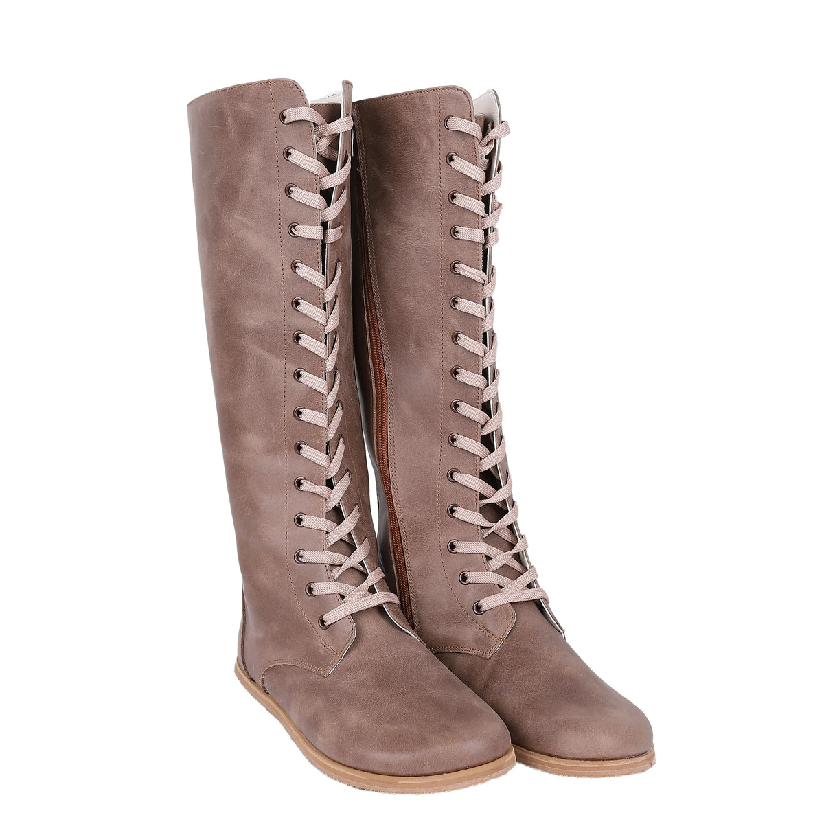 Crazy Barefoot Lace Knee Boots  Shoes – Eva Outsole – Beige Bizon