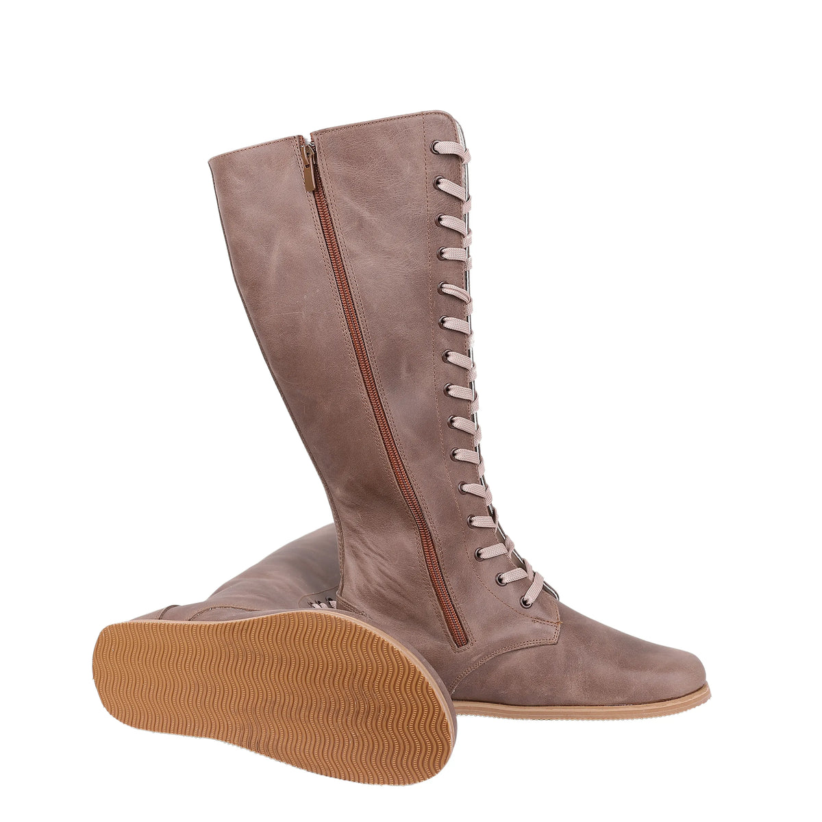 Crazy Barefoot Lace Knee Boots  Shoes – Eva Outsole – Beige Bizon