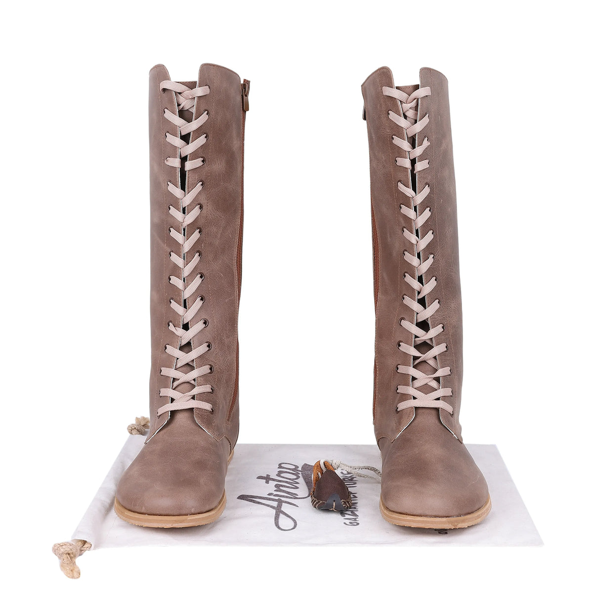 Crazy Barefoot Lace Knee Boots  Shoes – Eva Outsole – Beige Bizon