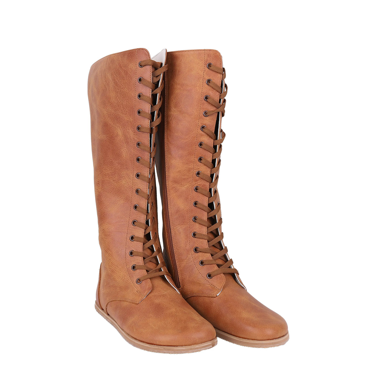 Crazy Barefoot Lace Knee Boots  Shoes – Eva Outsole – Honey Camel