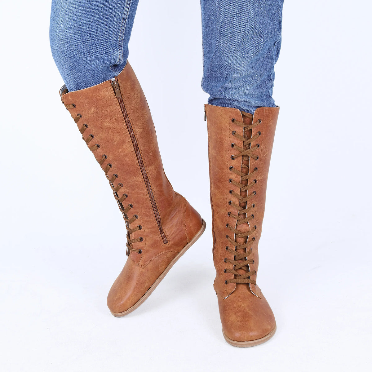Crazy Barefoot Lace Knee Boots  Shoes – Eva Outsole – Honey Camel