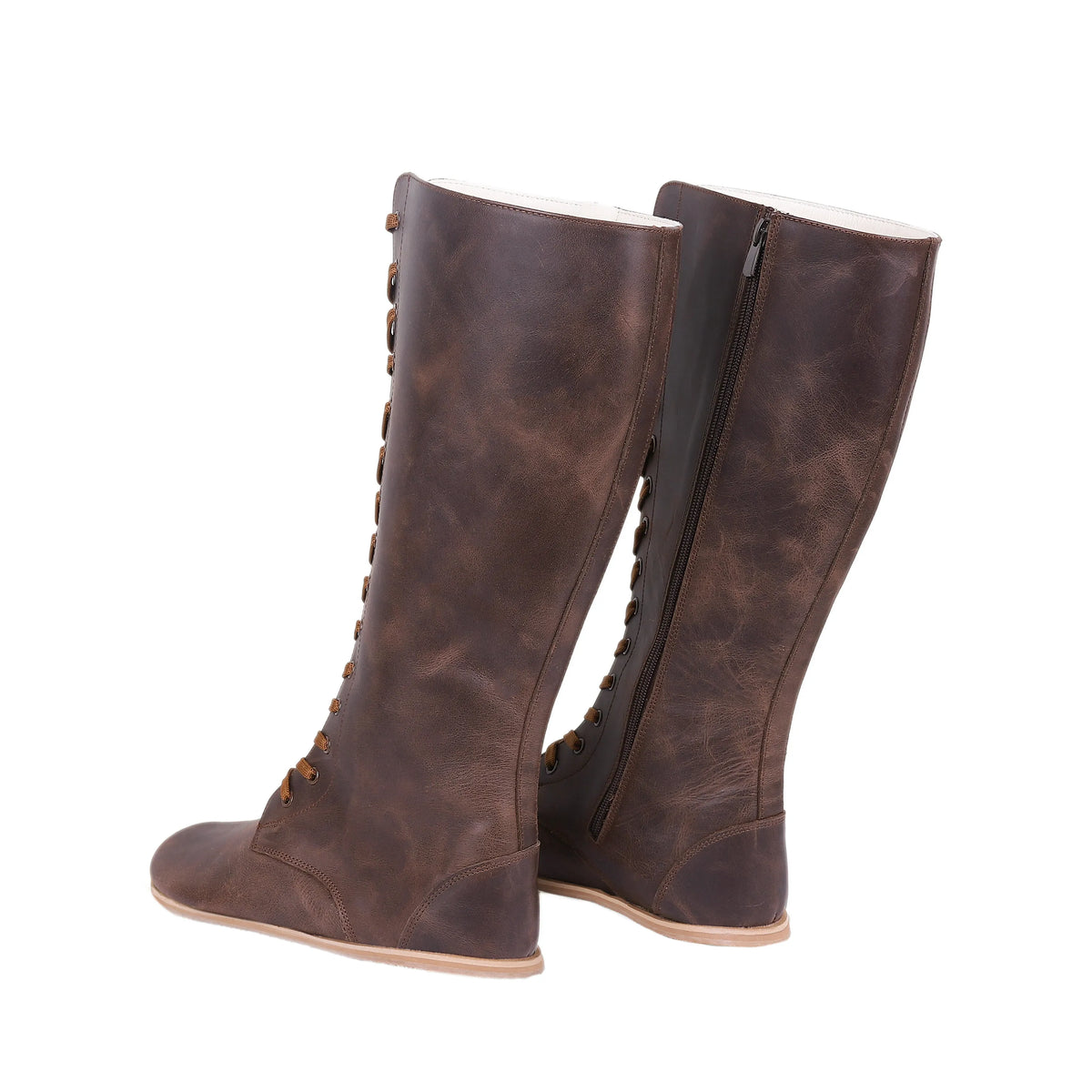 Crazy Barefoot Lace Knee Boots  Shoes – Eva Outsole – Dark Brown